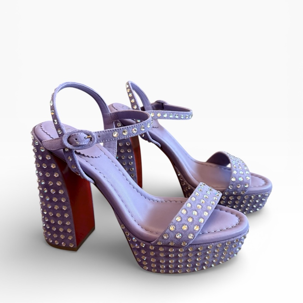 Christian Louboutin Purple Suede Crystal Embellished Movida Jane Platforms 37.5 - Picture 3 of 13
